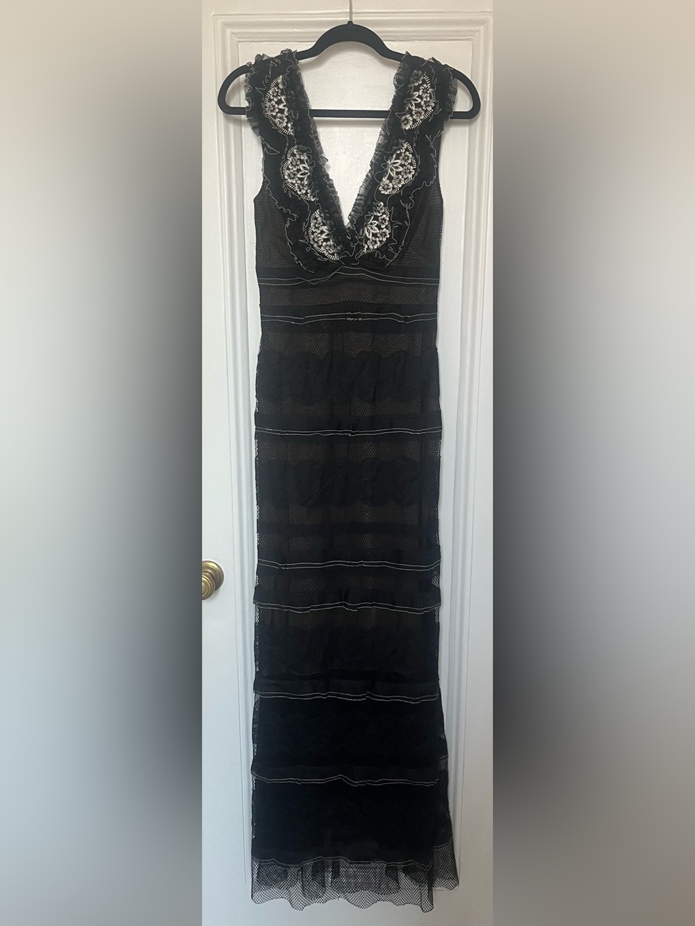 Sachin + Babi Black Lace Trim V-Neck Maxi Dress